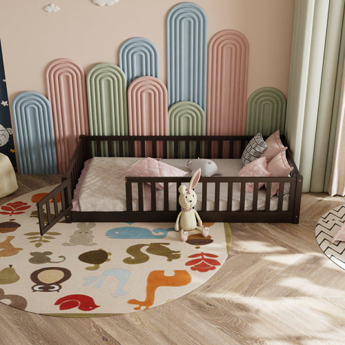 Harriet Bee Finka Floor Platforms Bed With Fence and Door by Harriet